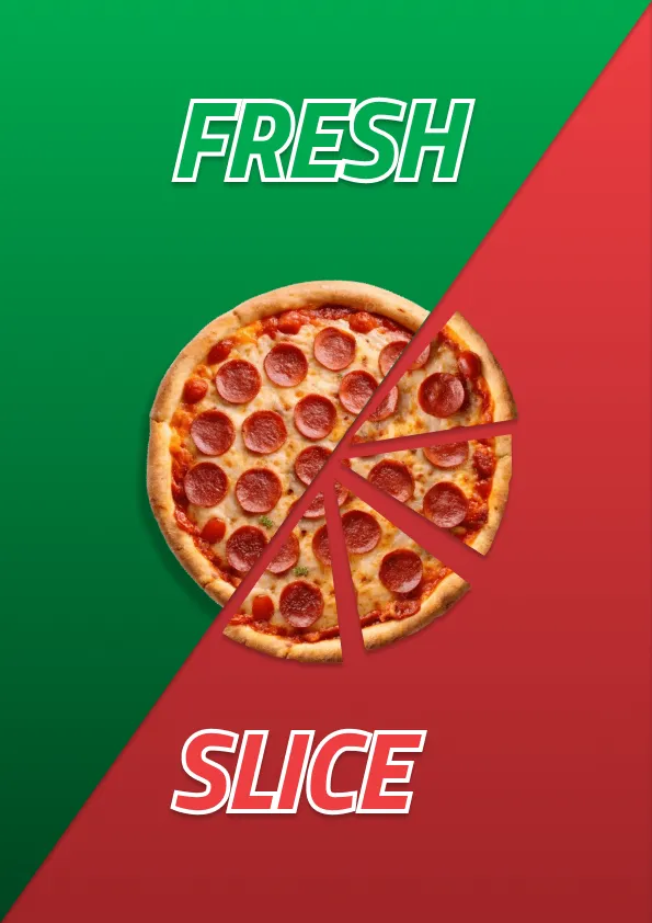 An early typographic exploration of the phrase 'Fresh / Slice Lives Here' using an outlined, stroke-only lettering treatment.